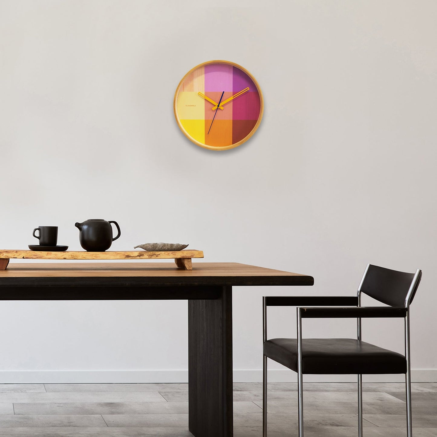 SAMPLE - Riso Magenta & Yellow Wall Clock - Wooden Artistry - Bold Timepiece