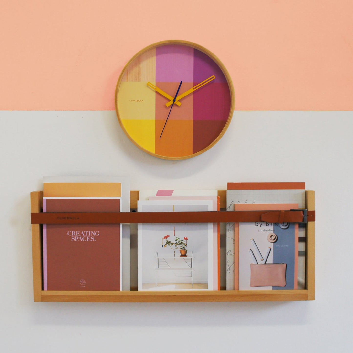 SAMPLE - Riso Magenta & Yellow Wall Clock - Wooden Artistry - Bold Timepiece