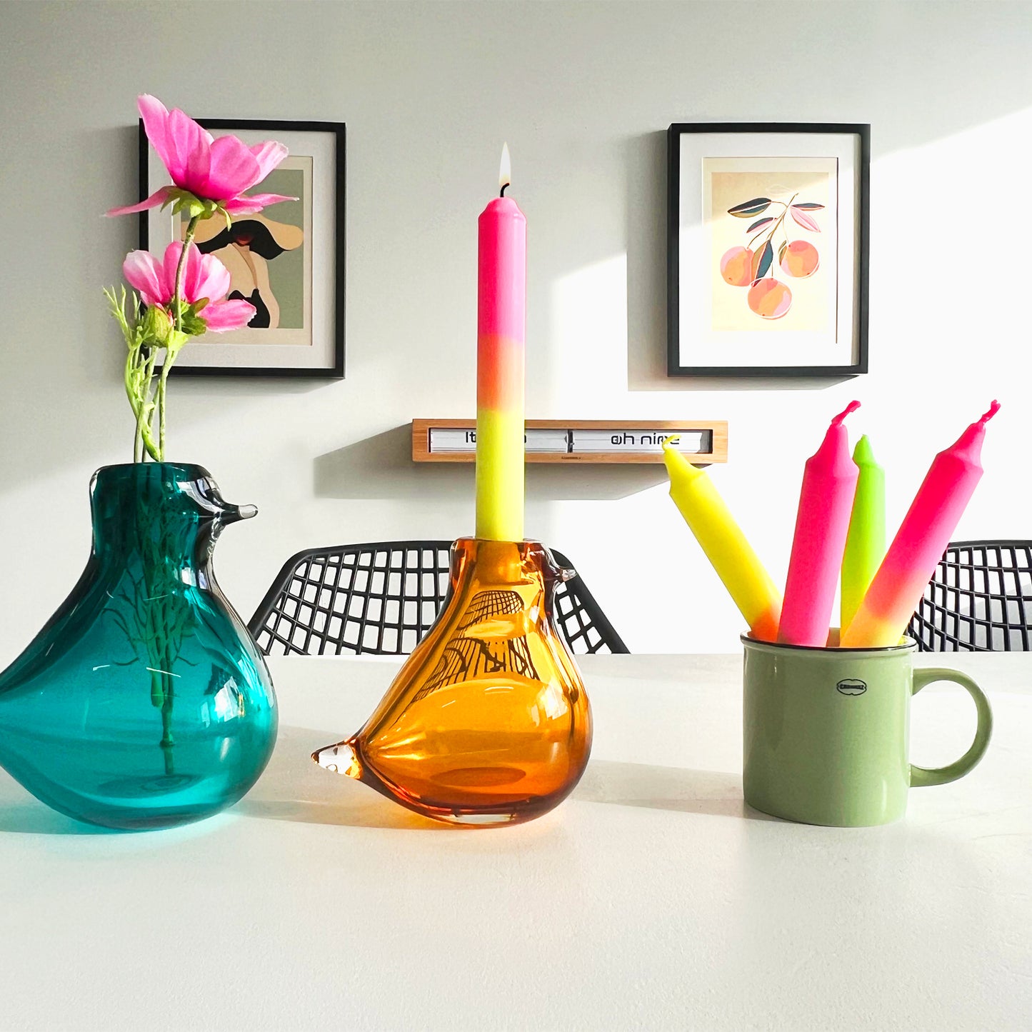 Vogel Bernsteingelb – Vase – mundgeblasene Vase – skurriles Design