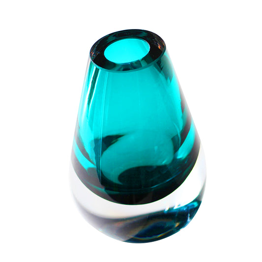 Türkisfarbene Tropfenvase – mundgeblasenes dickes Glas – Öko-Chic-Dekor
