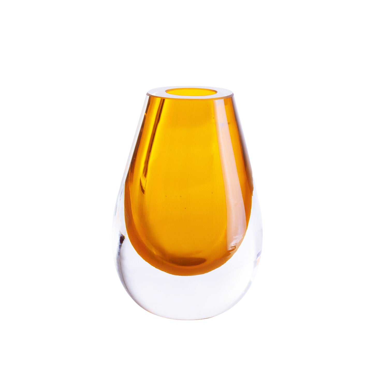 Tropfenförmige bernsteingelbe Vase – mundgeblasenes dickes Glas – umweltfreundliche Eleganz