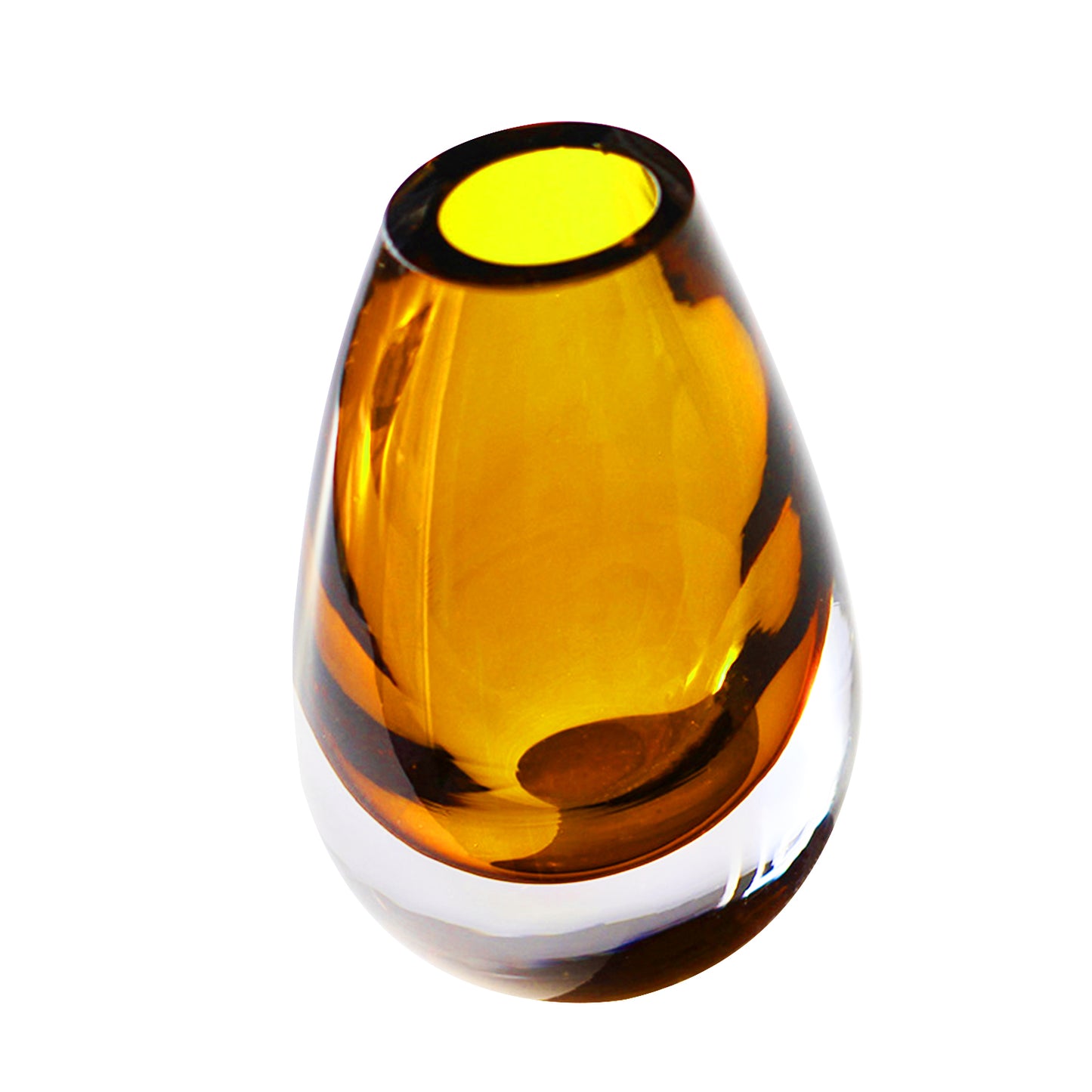 Tropfenförmige bernsteingelbe Vase – mundgeblasenes dickes Glas – umweltfreundliche Eleganz