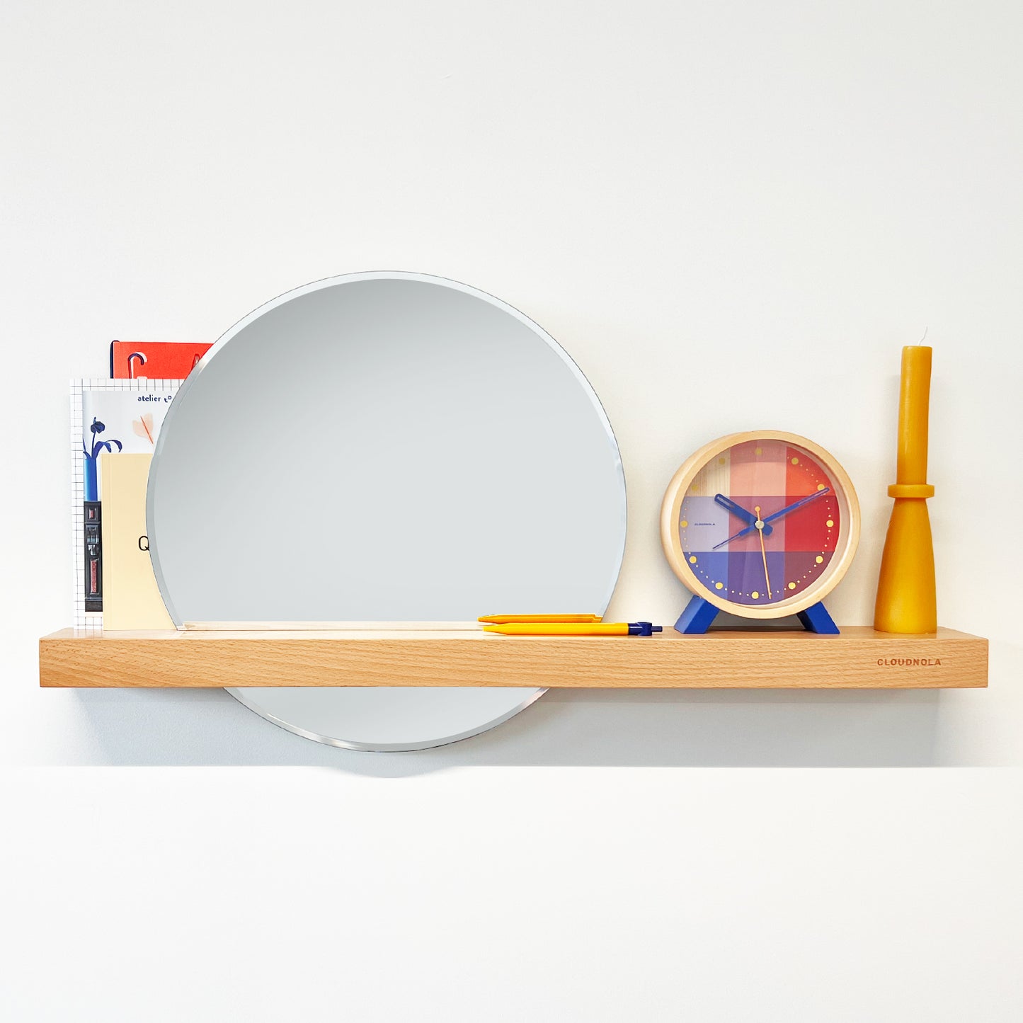 Shelfie Mirror and Shelf - Elegant Inlay Design - Minimalist Decor Piece