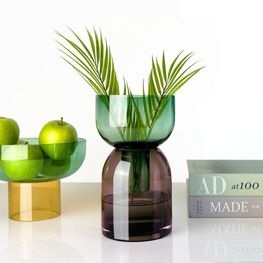 Flip Vase Medium Green and Pink - 24 x 12 x 12 cm - Vase - Reversible - Soda Lime Glass