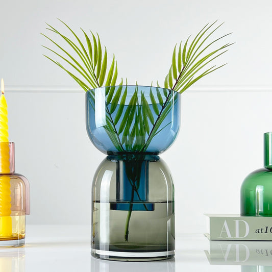 Flip-Vase Mittelblau und Grau – Vase – wendbar – Borosilikatglas – doppelseitig – floral