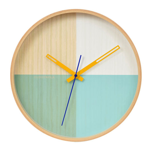 Flor Turquoise Natural Wood - Wall Clock - Silent - Screen Printed Effect