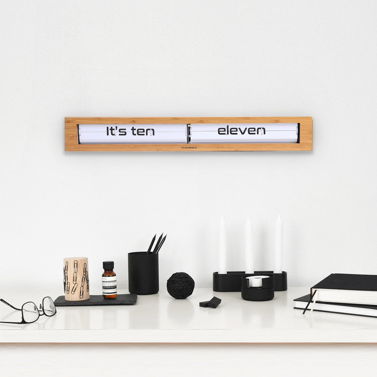 Texttime Bamboo - Flip Clock - Floating Shelf Clock - Luxury Text-Display Timepiece