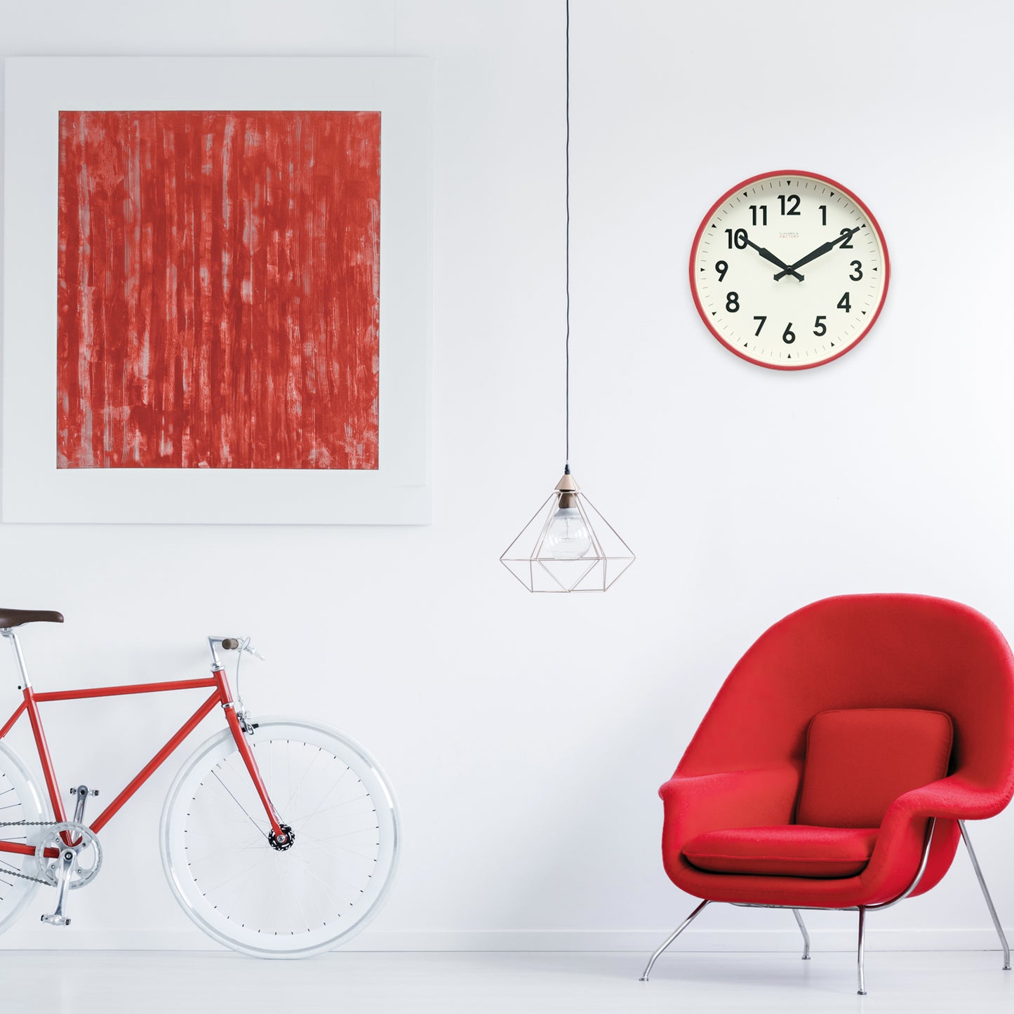 Factory Wall Red - Wall Clock - Silent - Steel Case