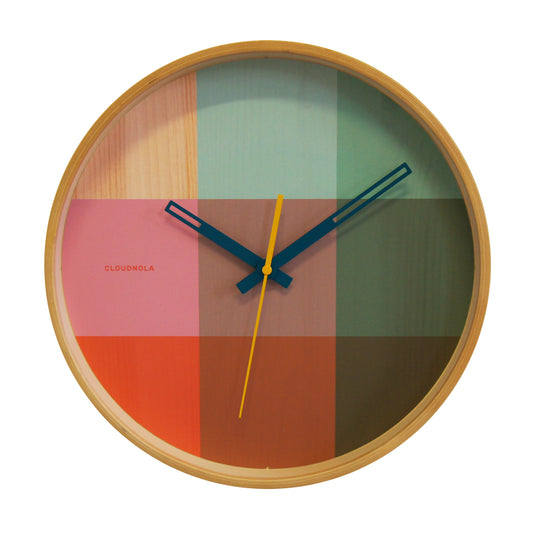 Horloge murale Riso verte et rose – Boîtier en bois – Montre artistique