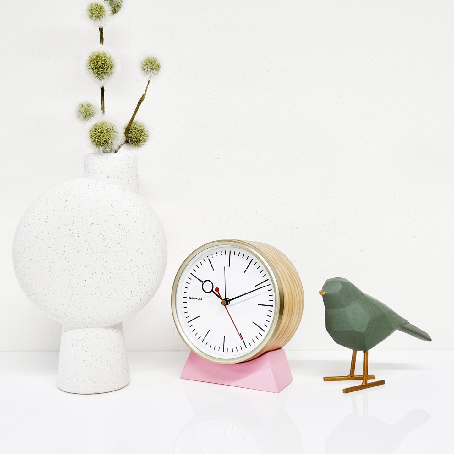 Bloke Pink - Alarm Clock - Wood - Silent - Domed Glass