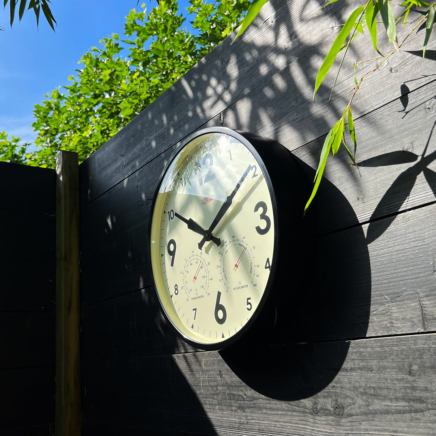 Factory Outdoor XL Black Wall Clock - Expansive Weather Station with Barometer & Temperature