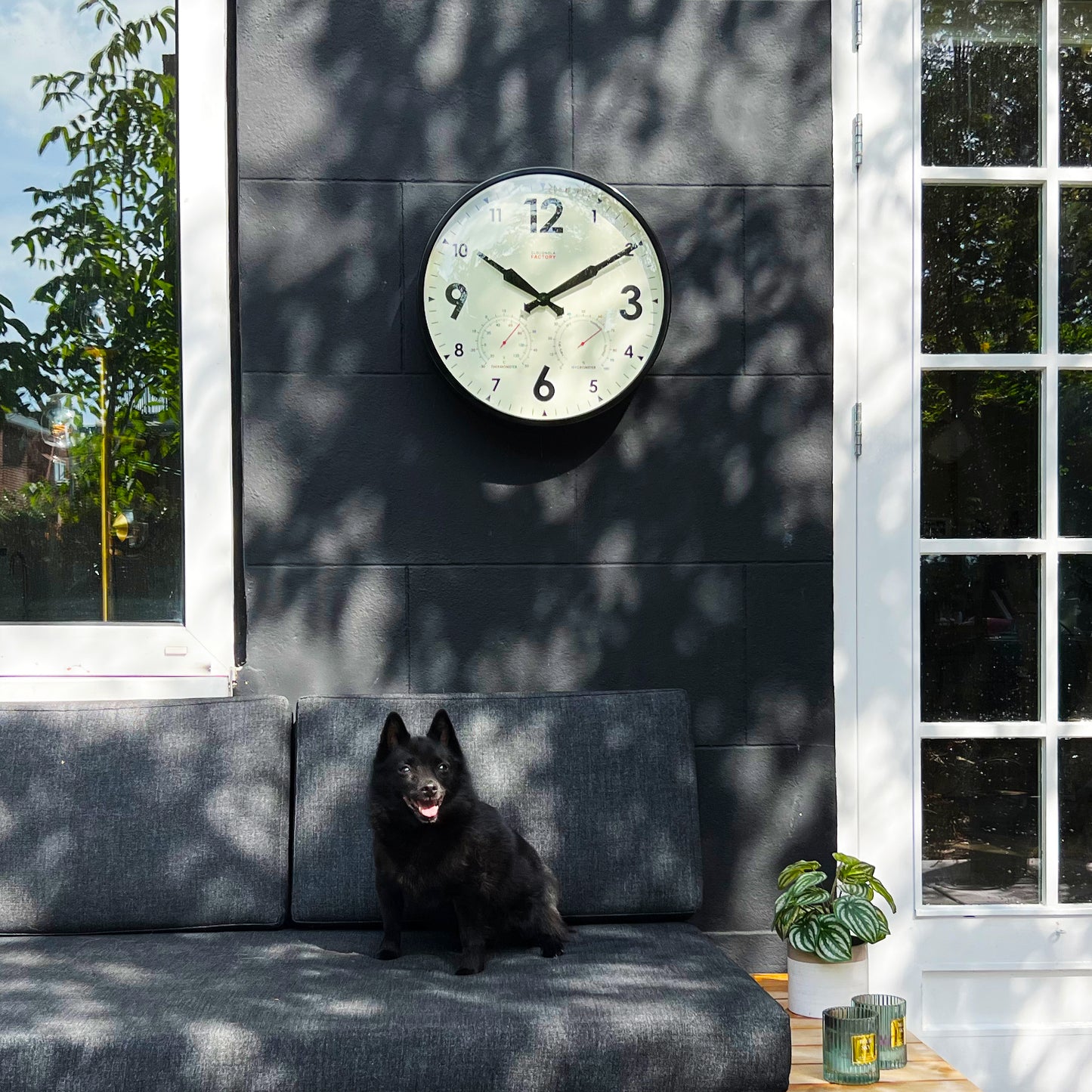 Factory Outdoor XL Black Wall Clock - Expansive Weather Station with Barometer & Temperature