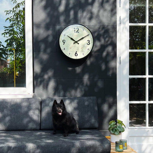 Factory Outdoor XL Black Wall Clock - Diam 45 cm -Expansive Weather Station with Hygrometer & Temperature