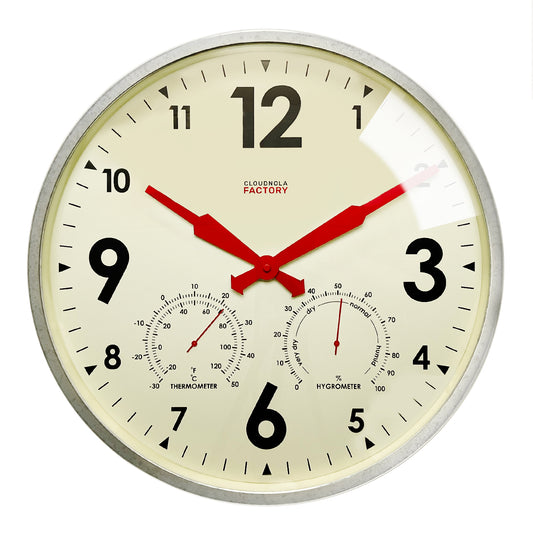 Factory Outdoor XL Zinc Wall Clock - Large-Scale Weather Station with Hygrometer & Temperature