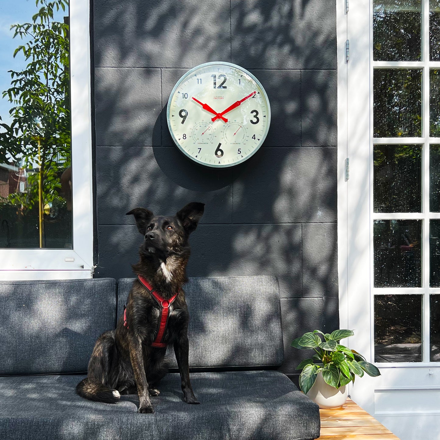 Factory Outdoor XL Zinc Wall Clock - Large-Scale Weather Station with Barometer & Temperature