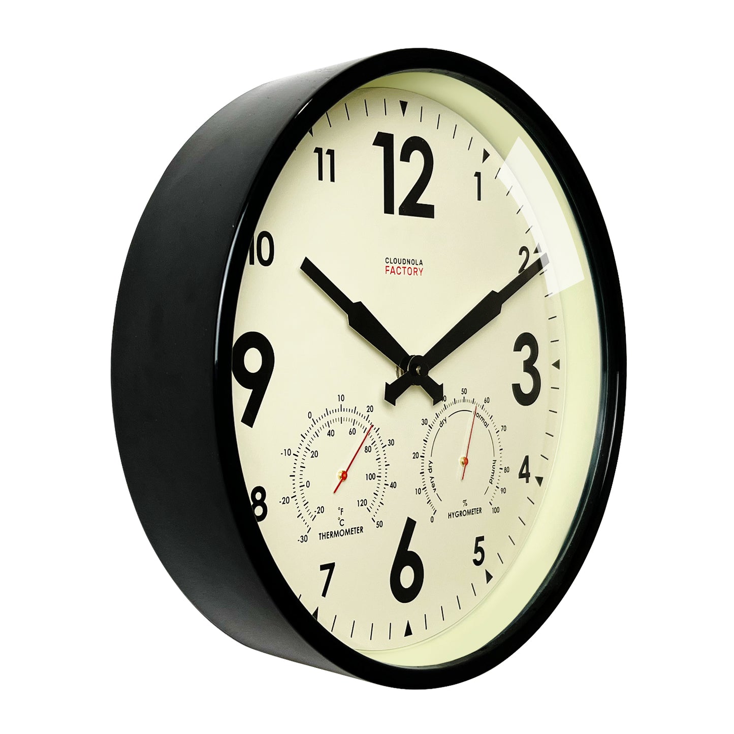 Factory Outdoor Black Wall Clock - All-Weather Station with Barometer and Temperature Gauge
