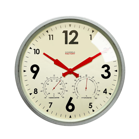 Factory Outdoor Zinc Wall Clock - Weatherproof Station with Barometer & Temperature Readings