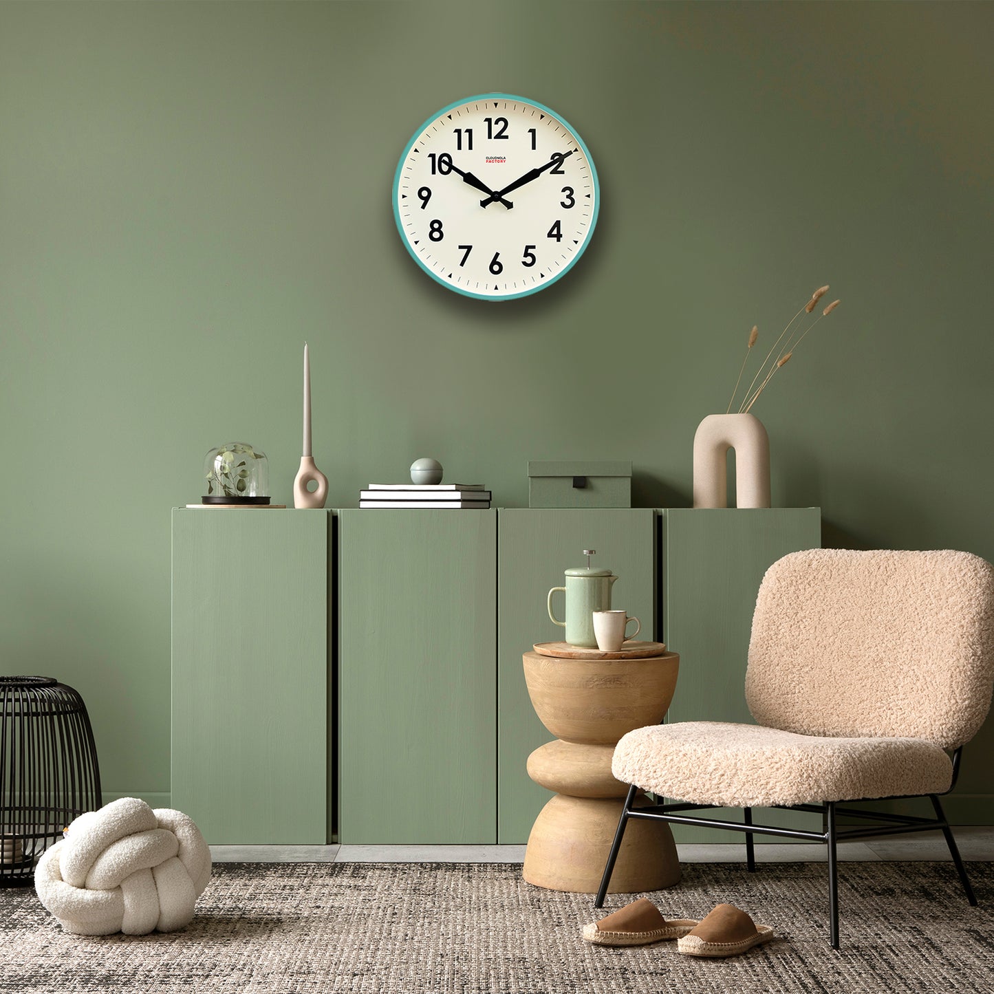 Factory XL Turquoise - Wall Clock - Silent - Steel Case