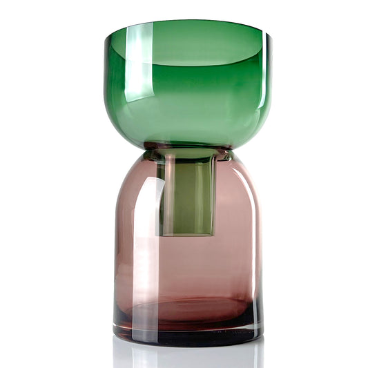 Flip Vase Medium Green and Pink - 24 x 12 x 12 cm - Vase - Reversible - Borosilicate Glass