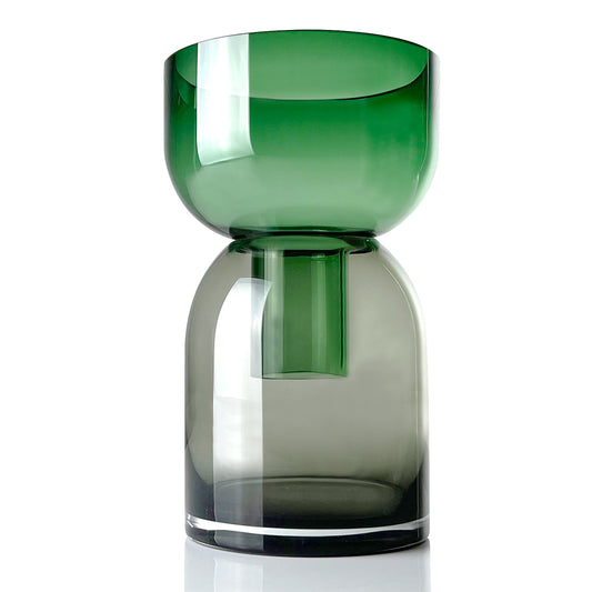 Flip-Vase, mittelgrün und grau – Vase – wendbar – Borosilikatglas – doppelseitig – floral