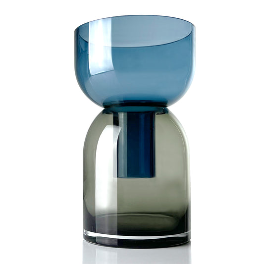 Flip Vase Medium Bleu et Gris - Vase - Réversible - Verre Borosilicate - Double Face - Floral