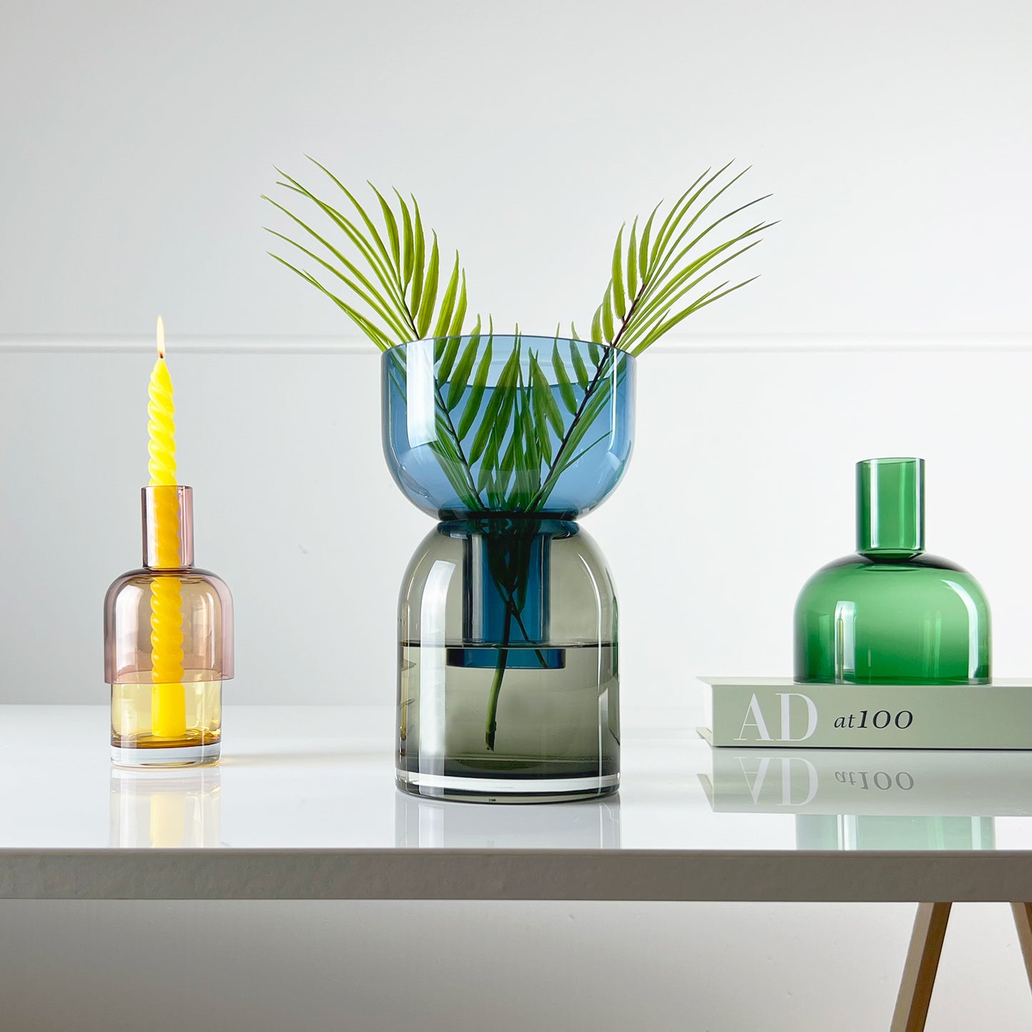 Flip Vase Medium Blue and Gray - Vase - Reversible - Borosilicate Glass - Dual Sided - Floral