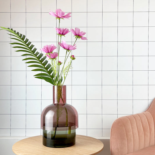 Flip-Vase, groß, Grau und Rosa – Vase – wendbar – Borosilikatglas – doppelseitig – floral